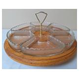 Vermillion Wood Lazy Susan w/Glass Serving Dishes
