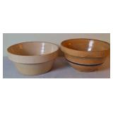 Yellow Ware Mixing Bowl & Glazed Crock Bowl