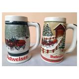2 Budweiser Holiday Beer Steins