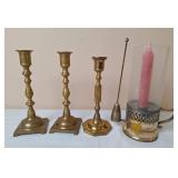 Brass Candlesticks & Taper Candle Holder w/Snuffer