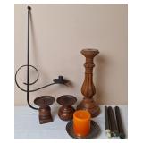 Black Iron Taper Holder & Wood Candle Holders
