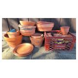 Terra Cotta Flower Pots, Saucers, Few Plastic Pots