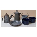 Enamelware Coffee Pot, Tea Pot, Pie Tin & Pan