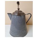 Gray Graniteware Enamel Cowboy Coffee Pot