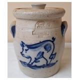 Rowe Pottery Crock & Lid w/Pig Design