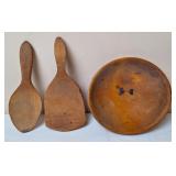 Small Wooden Dough Bowl, Butter Paddles