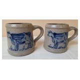 2 Rowe Pottery Works Stoneware "Cow" Mugs