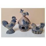 Rowe Pottery Works Birdhouse, Chicken & Rooster