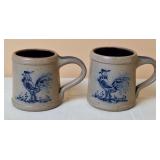 2 Rowe Pottery Works Stoneware Rooster Mugs