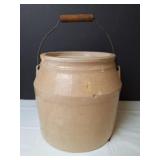 Stoneware Crock w/Metal Bail & Wooden Handle