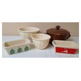 Stoneware Mixing Bowls, Mini Loaf Pans & Bean Pot