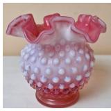 Fenton Cranberry Opalescent Hobnail Rose Bowl