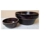 2 Brown Stoneware Crock Bowls