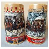 2 Budweiser Holiday Beer Steins