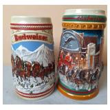 2 Budweiser Holiday Beer Steins