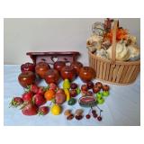 Wooden Apples, Faux Fruit and Basket of Gourds