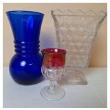 Cobalt Blue Swirl Vase, Fostoria Vase & Goblet