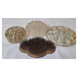 3 Glass Flower Frogs and Metal Pin Frog