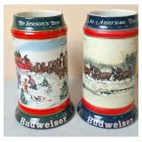 2 Budweiser Holiday Beer Steins