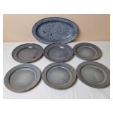 Gray Enamelware Plates & Platter