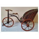 Doll Tricycle w/Wicker Basket, Vintage