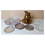 Gold Tone Pitcher, Tray, Serving Bowls & Trays