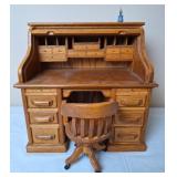 Miniature Oak Roll Top Desk & Chair