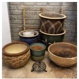 Large Clay Planters & Wood Risers