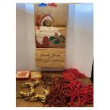 Gold Foil Reindeer, Beaded Garland & -Santa Sack