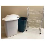 Small Trash Cans & Wire Rack on Casters