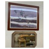 Barn Framed Antique Mirror & Ducks Print