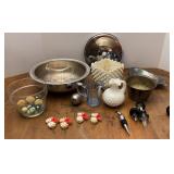 Silver Plate Serving, Milk Glass Planter