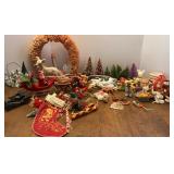 Vtg Fuzzy & Blow Mold Christmas Ornaments