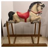Vtg Rocking Horse on Oak Frame