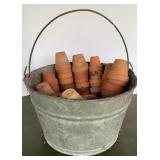 14in Galvanized Bucket & Terracotta Pots