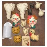 Vtg Chalk-ware Faces & Wall Pockets