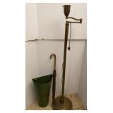Antique Floor Lamp, Metal Wall Pocket & Umbrella