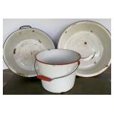 Vtg Enamel Bucket & Wash Pans