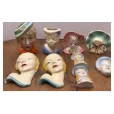 Vtg Faces Wall Pockets & Vases