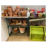Enamel Top Planting Table & All the Clay Planters