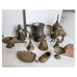 Brass bells, mugs, camel, lamp