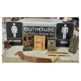 Outhouse signs, corn cobs