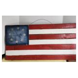 U S Flag on wood slat base