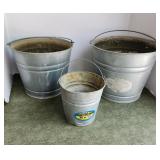 Galvanized buckets (3),