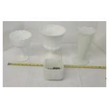 Milk glass planters. Hobnail vase cracked