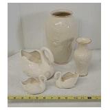 2 Lenox vases & swan planters