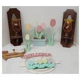 14" Wall sconces & wood decor