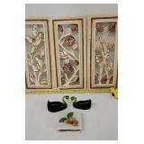 3 plaster hangings, ducks+