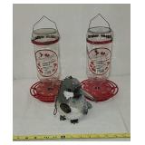2 hummingbird feeders & birdhouse