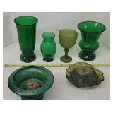 Green glass vases